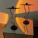 Dark Bronze Metal Candlesticks, Zigzag Postmodern Memphis Style, 2-Piece Set, Italy 1990s