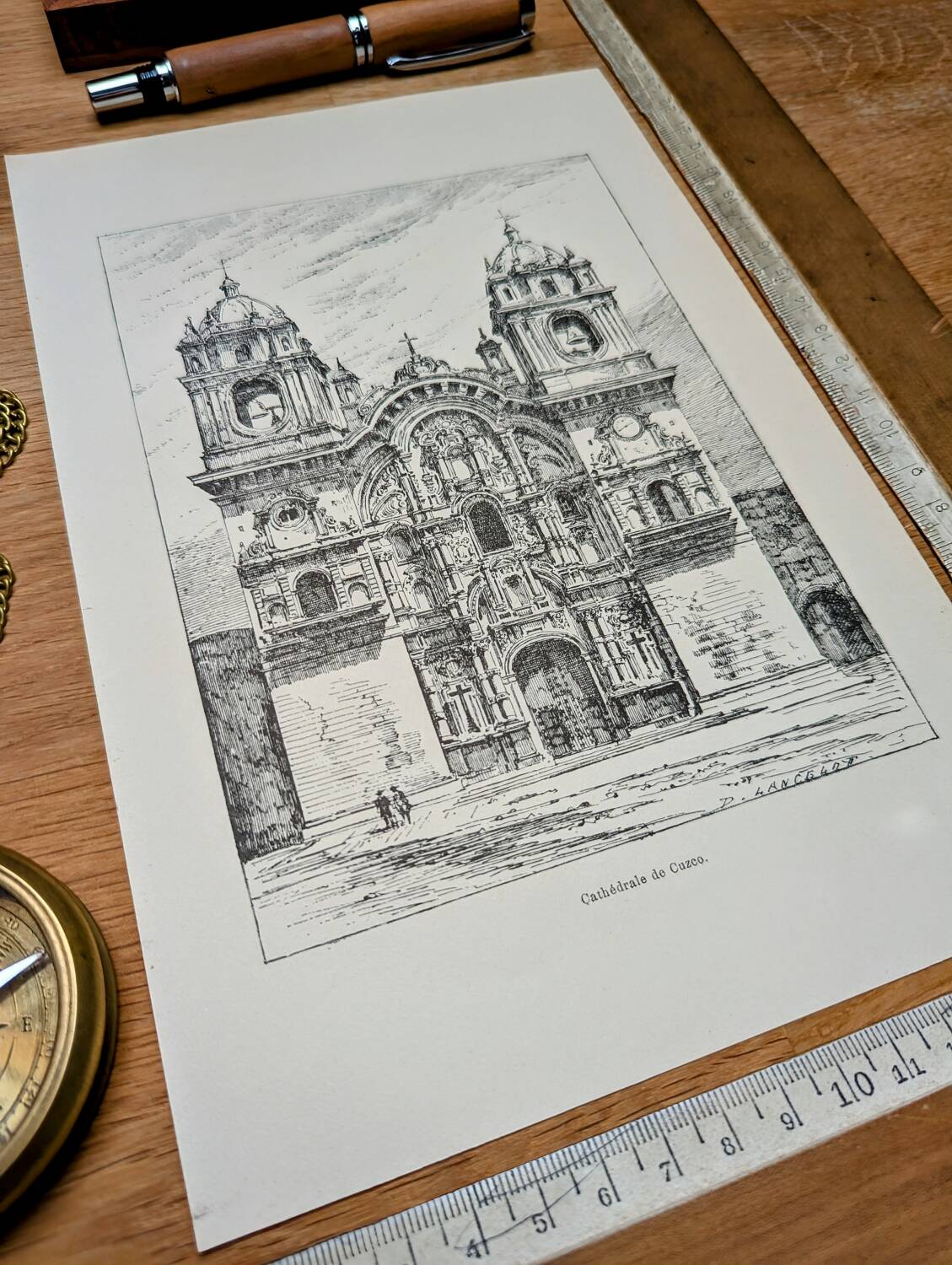 Imprimée en 1894, la cathédrale de Cuzco, Pérou.