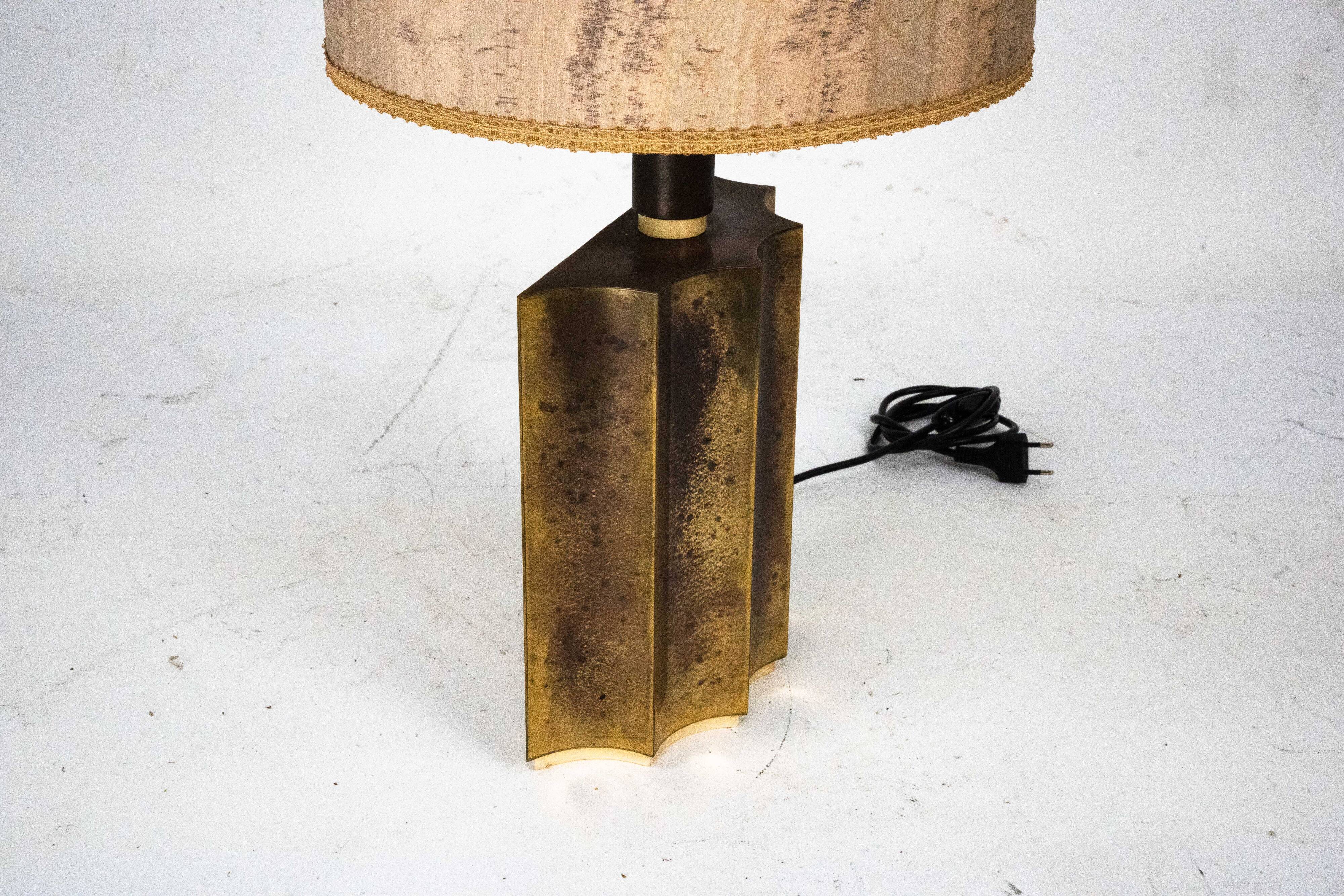 Vintage Brass Table Lamp with Fabric Shade – Original Patina. Italy 1970s