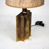 Vintage Brass Table Lamp with Fabric Shade – Original Patina. Italy 1970s