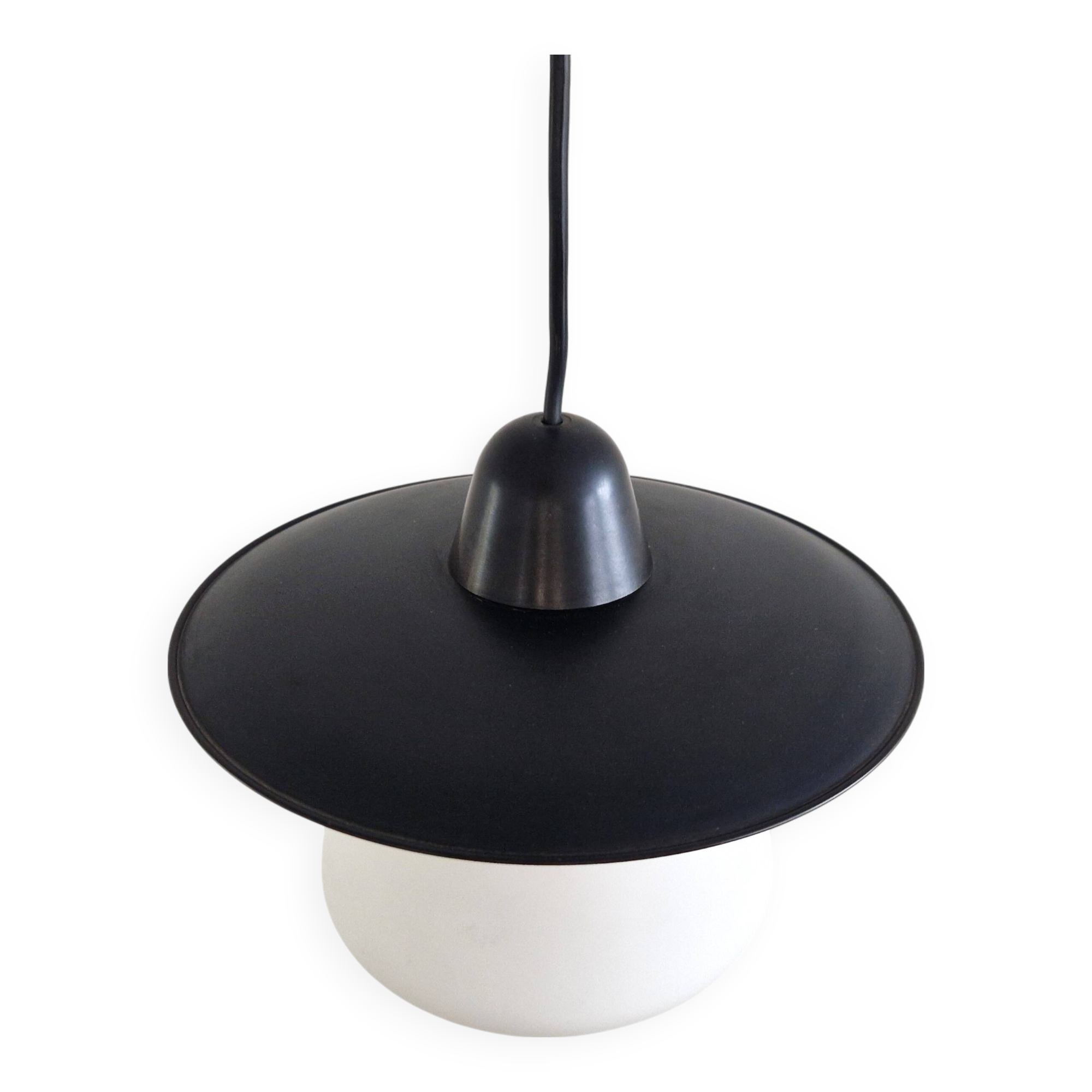 Set of 2 pendant lamps in black and white, 1950's