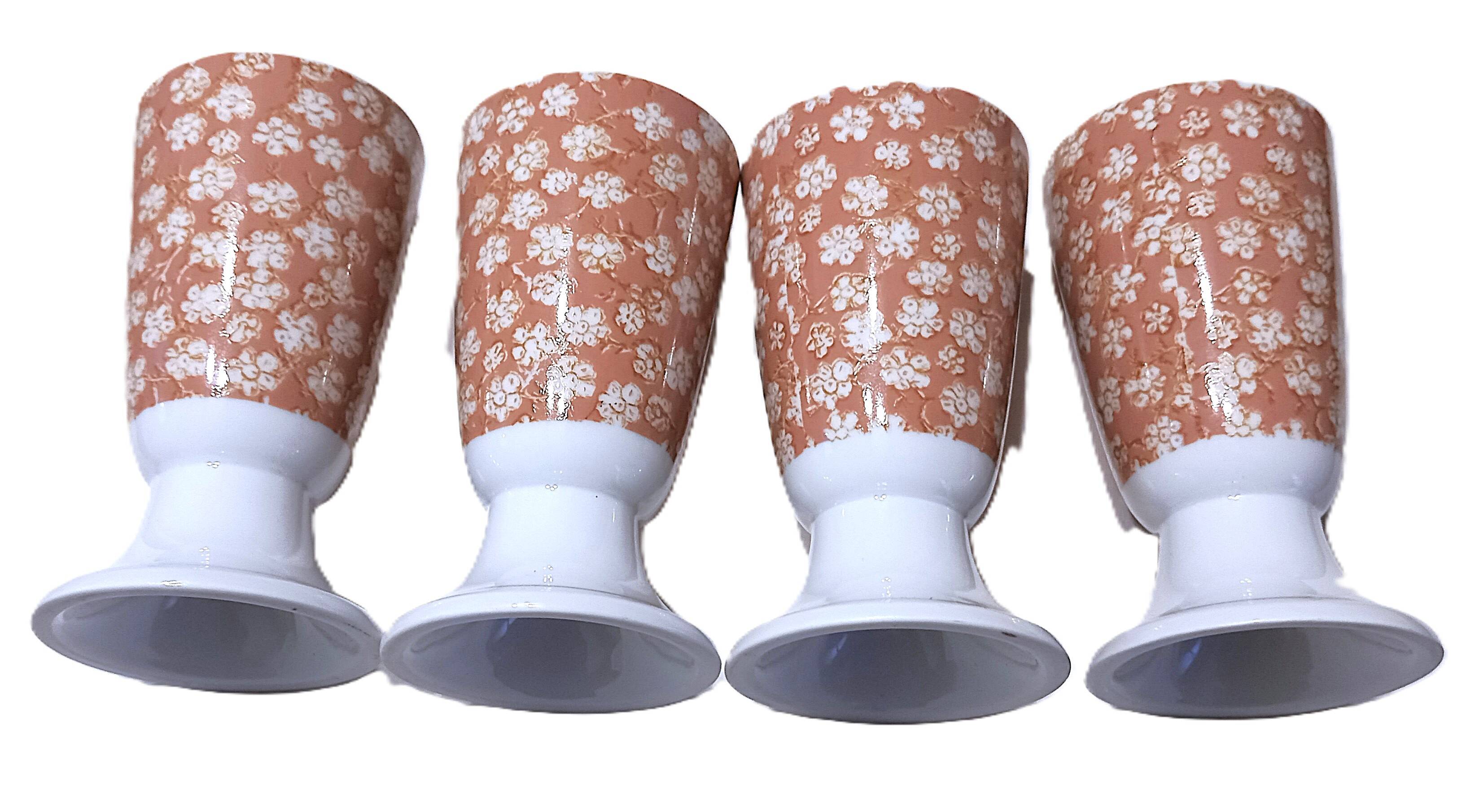 Mazagrans Coffee Cups Set of 4 with Salmon Pink Floral Decor