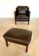 Mid-century Stouby leather lounge chair and stool in brown leather
