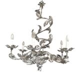Contemporary brunish-clay florentine wrought iron leafs chandelier