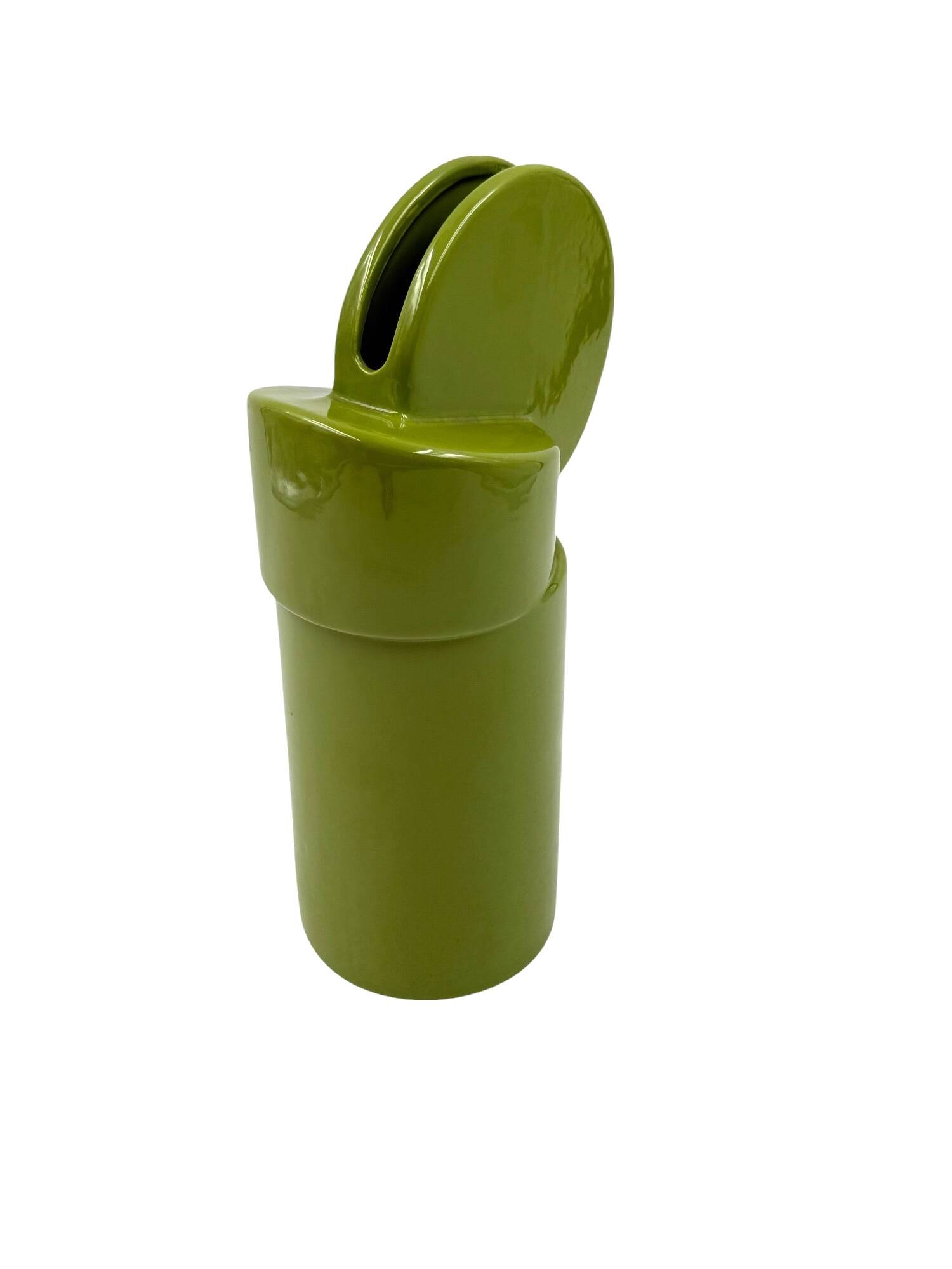 Space age green ceramic vase, Pietro Arosio, Parravicini Italy ca. 1960
