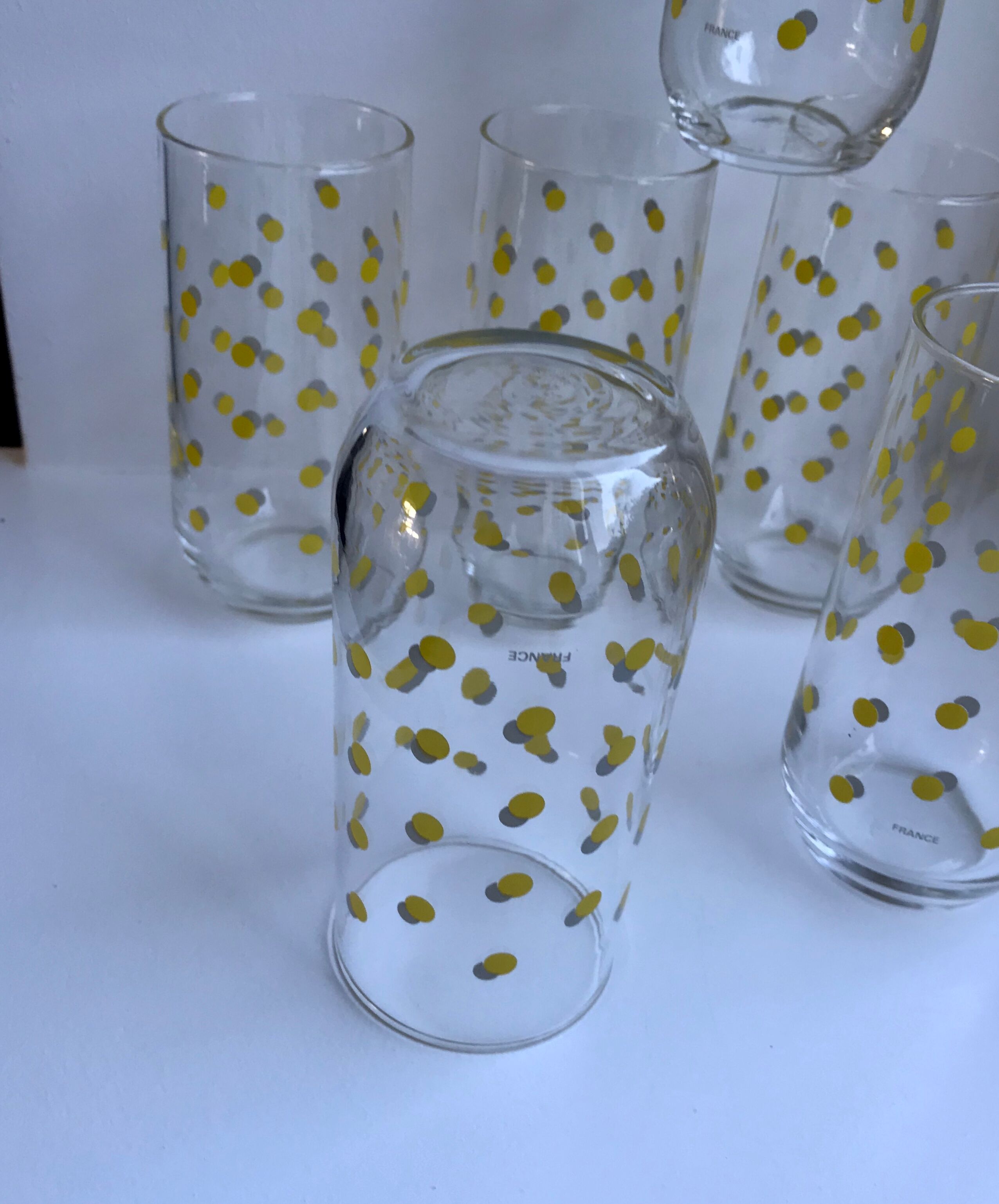 Set of 6 glasses with yellow weights made in france 70s