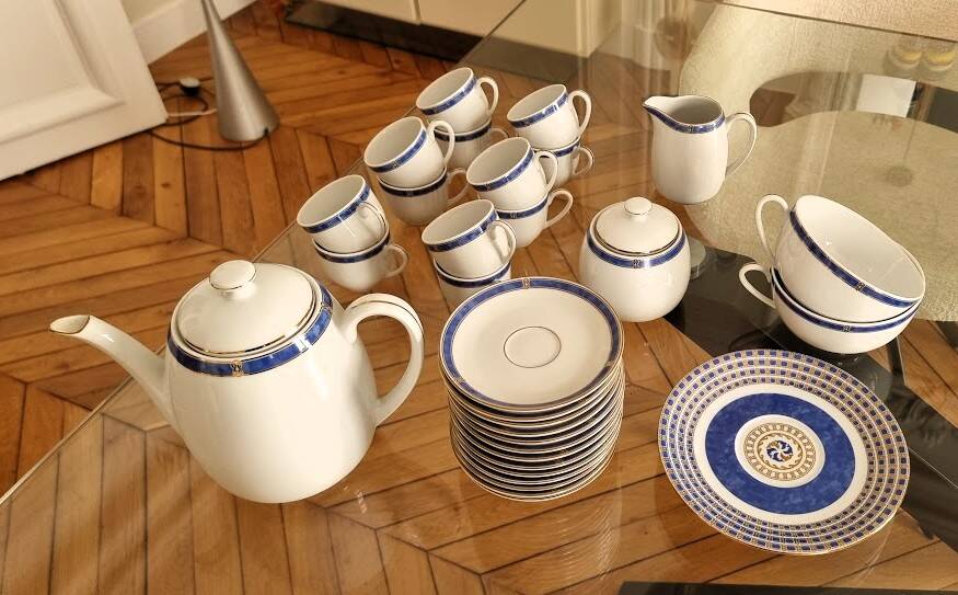 Service à café/thé Christofle Océana Bleu, porcelaine de Limoges