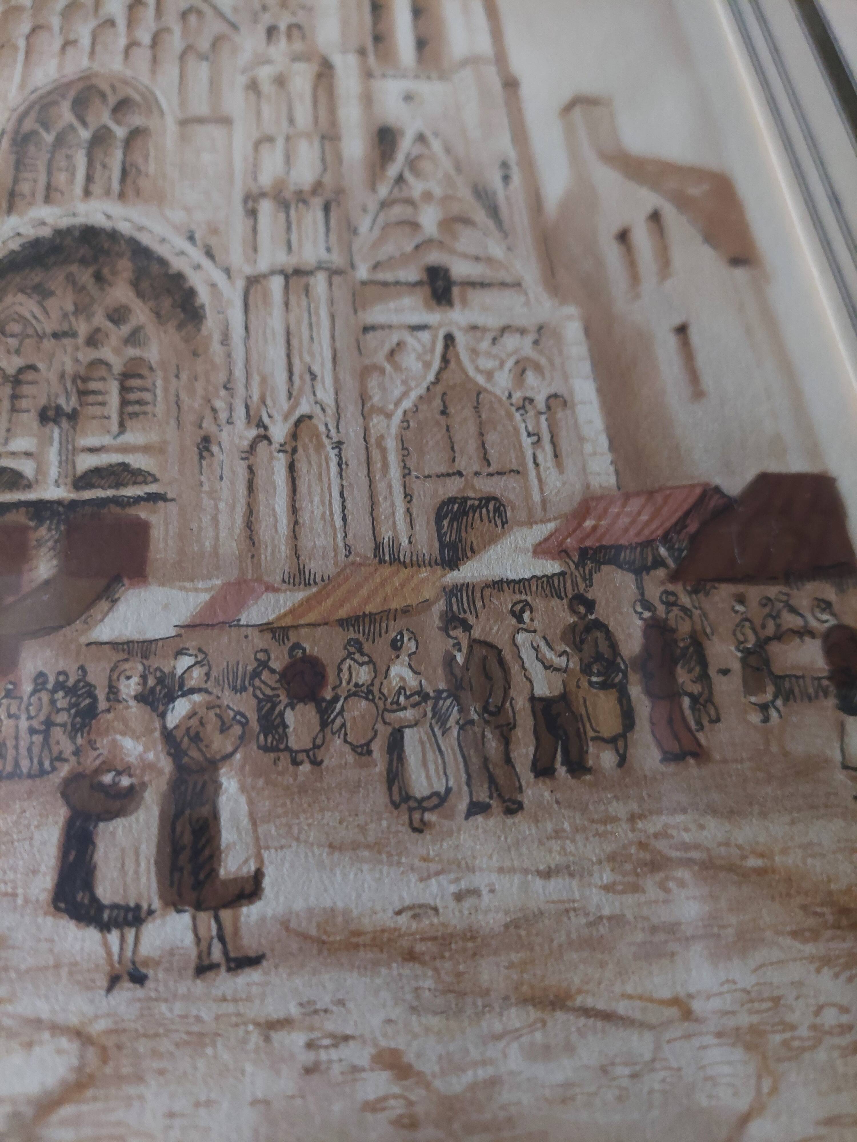 Watercolor Senlis first half 20th century
