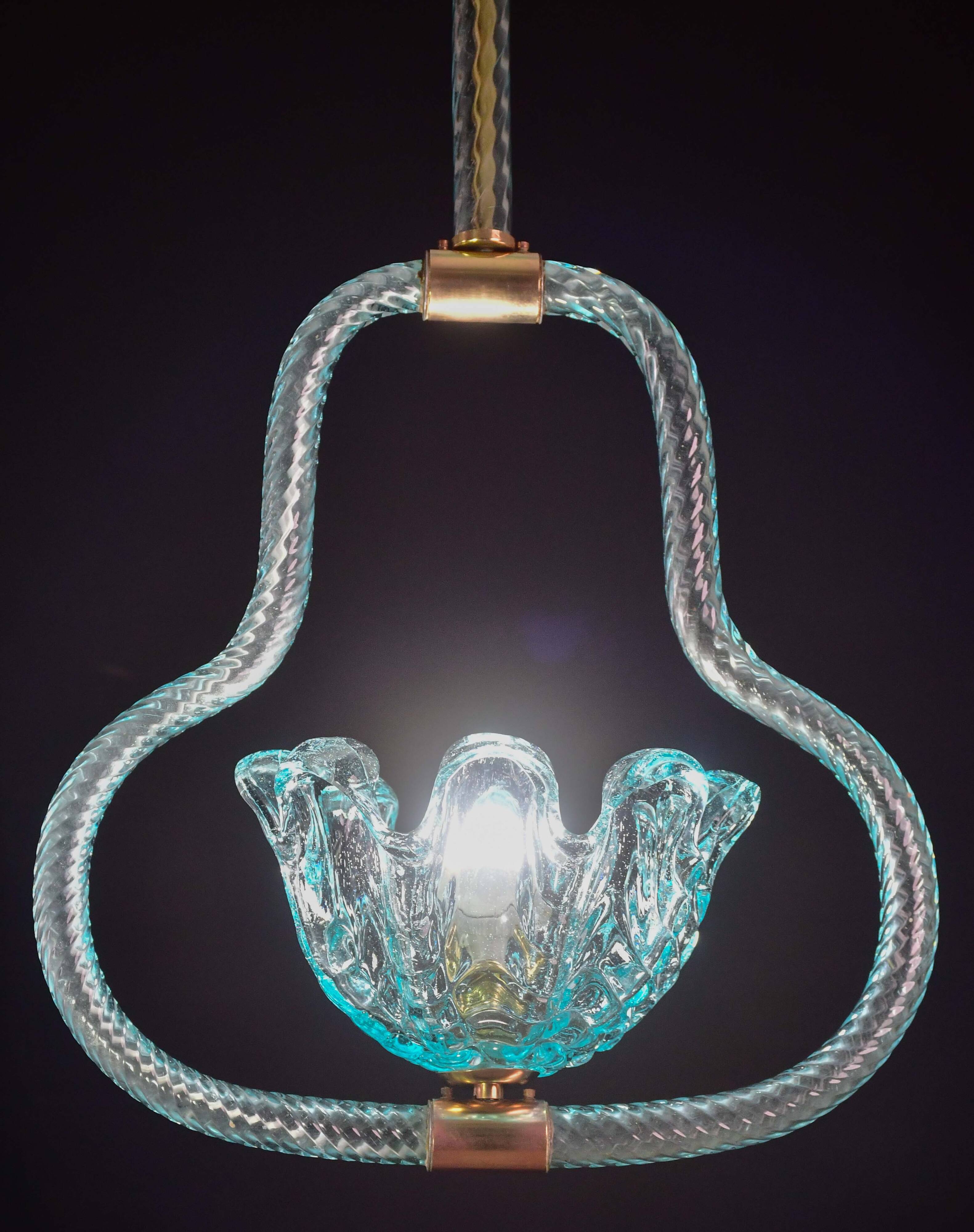 Blu acquamarine Murano glass chandelier by Barovier e Toso, 1940s