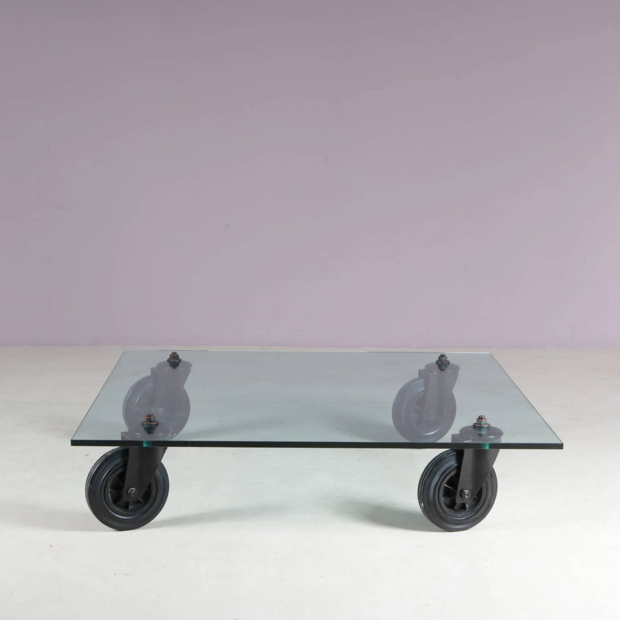 Coffee table "Table with Wheels" from the 1980s by Gae Aulenti for Fontana Arte, Italy.