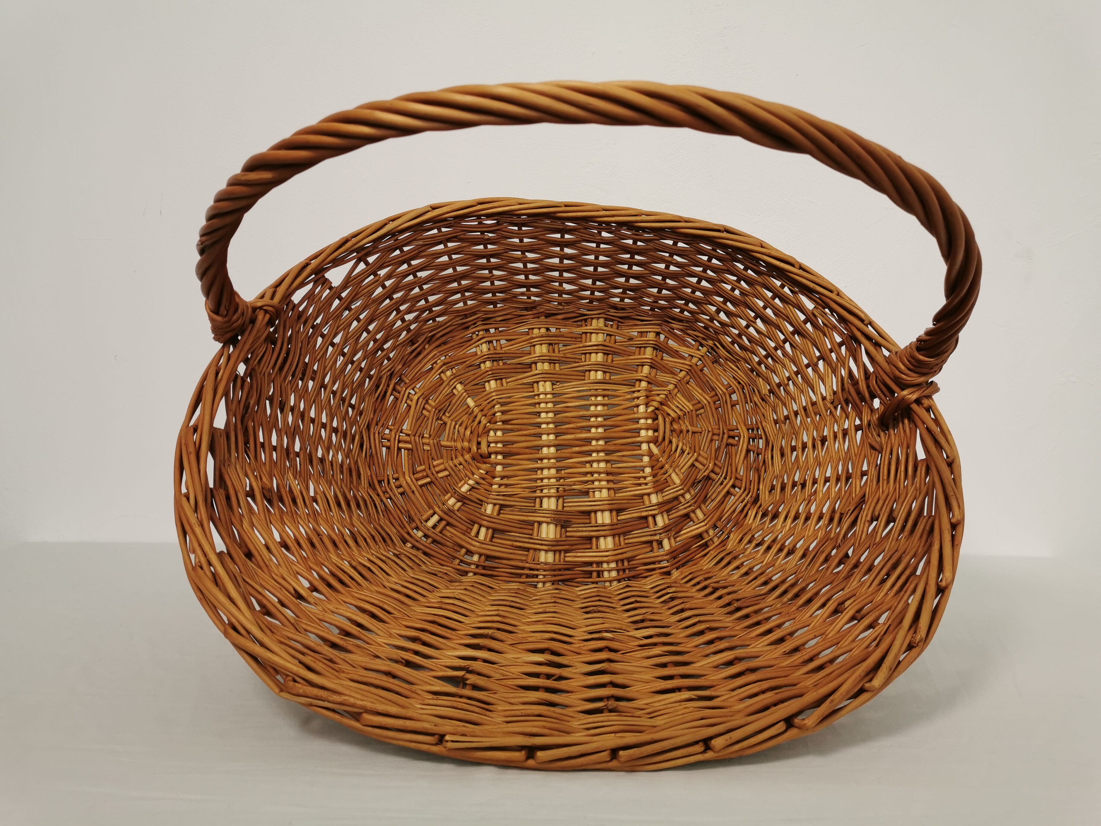 Vintage rattan basket with handle 1960's