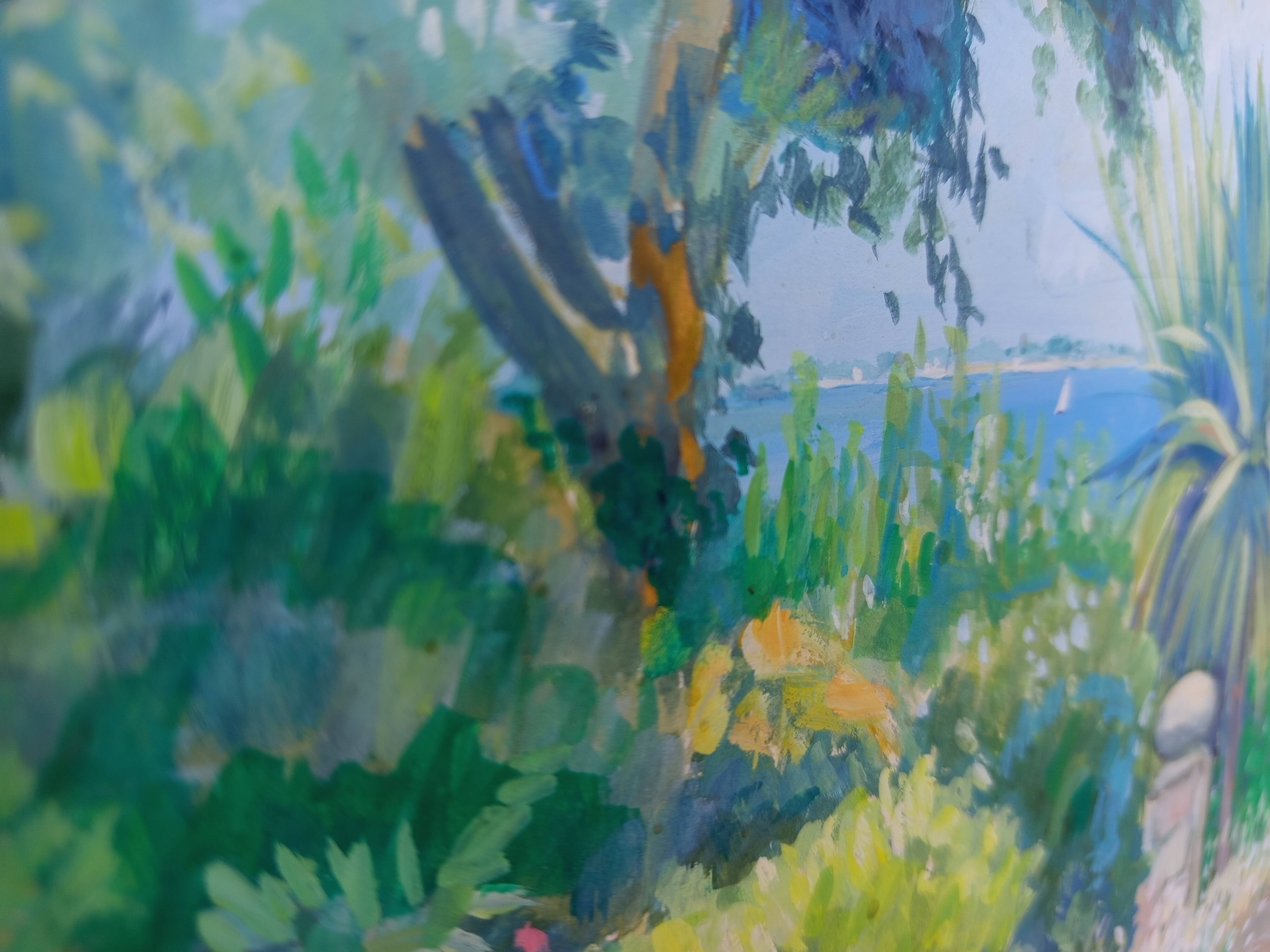 Mediterranean Garden – Original signed painting, bright landscape with a view