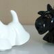 Salt and pepper shakers, glazed ceramic, Scottish terrier dog, signed