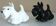 Salt and pepper shakers, glazed ceramic, Scottish terrier dog, signed