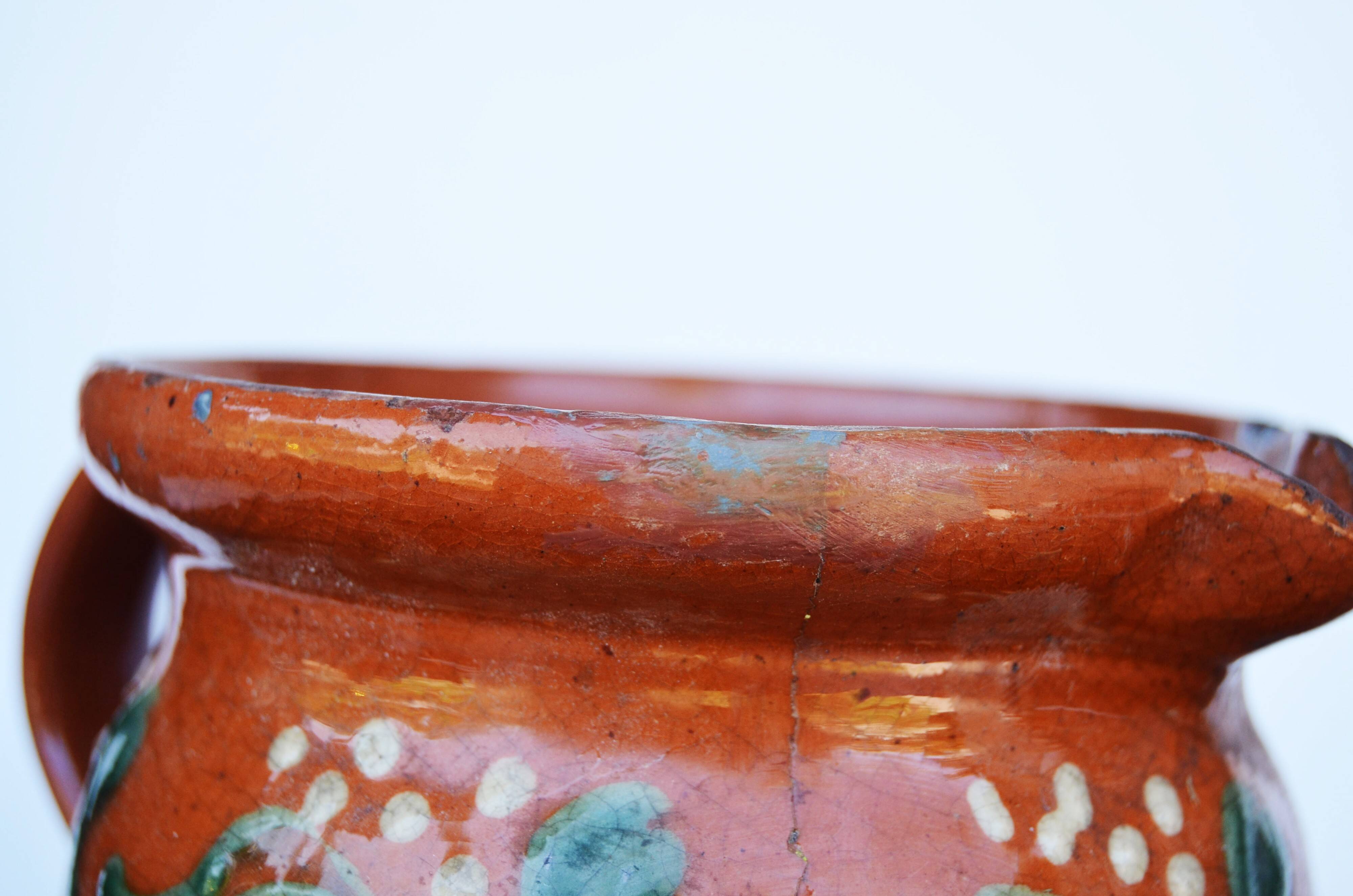 19 th Century French Glazed Terracotta Pitcher Alsace