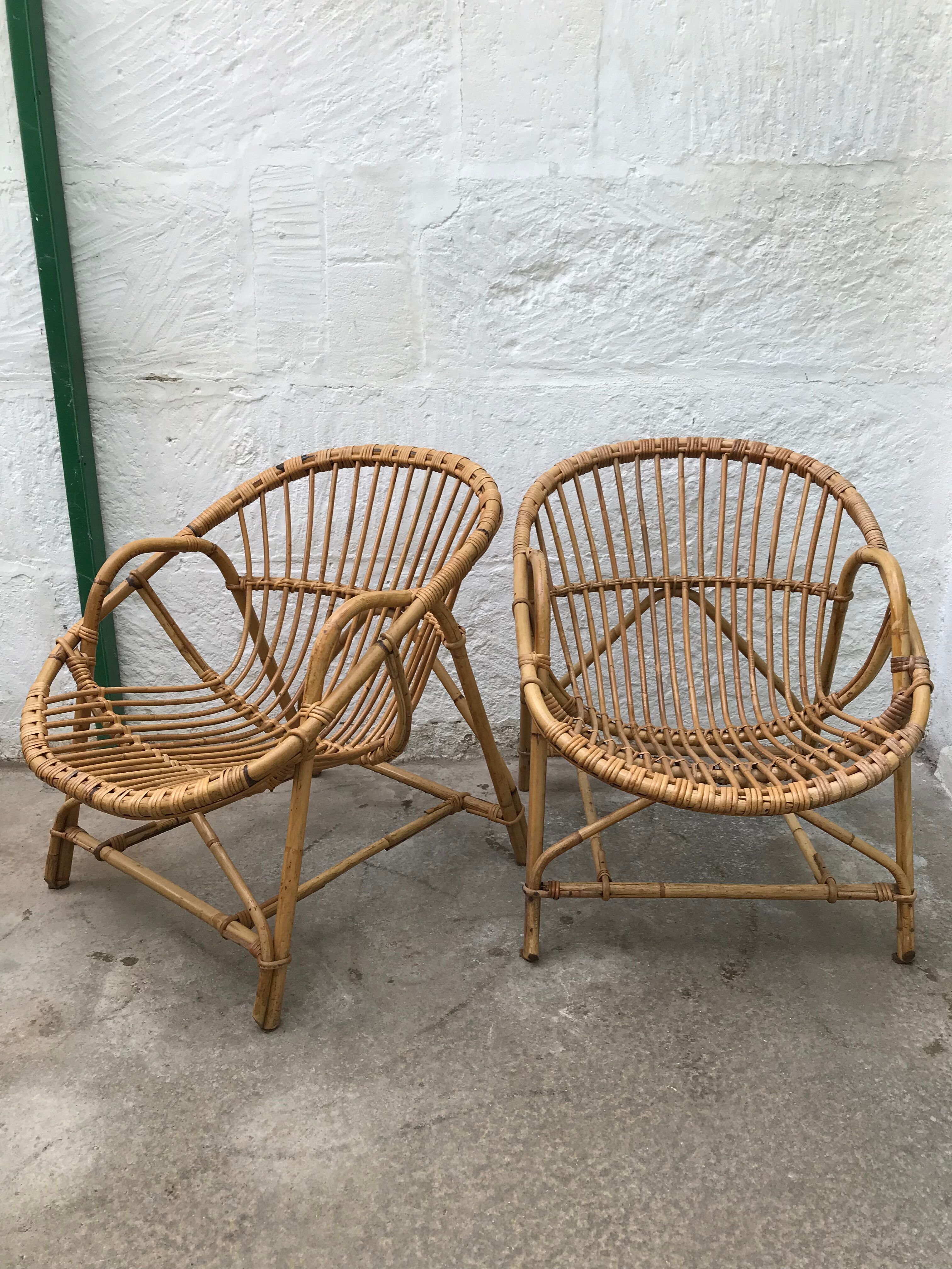 Pair of armchairs adult rattan basket