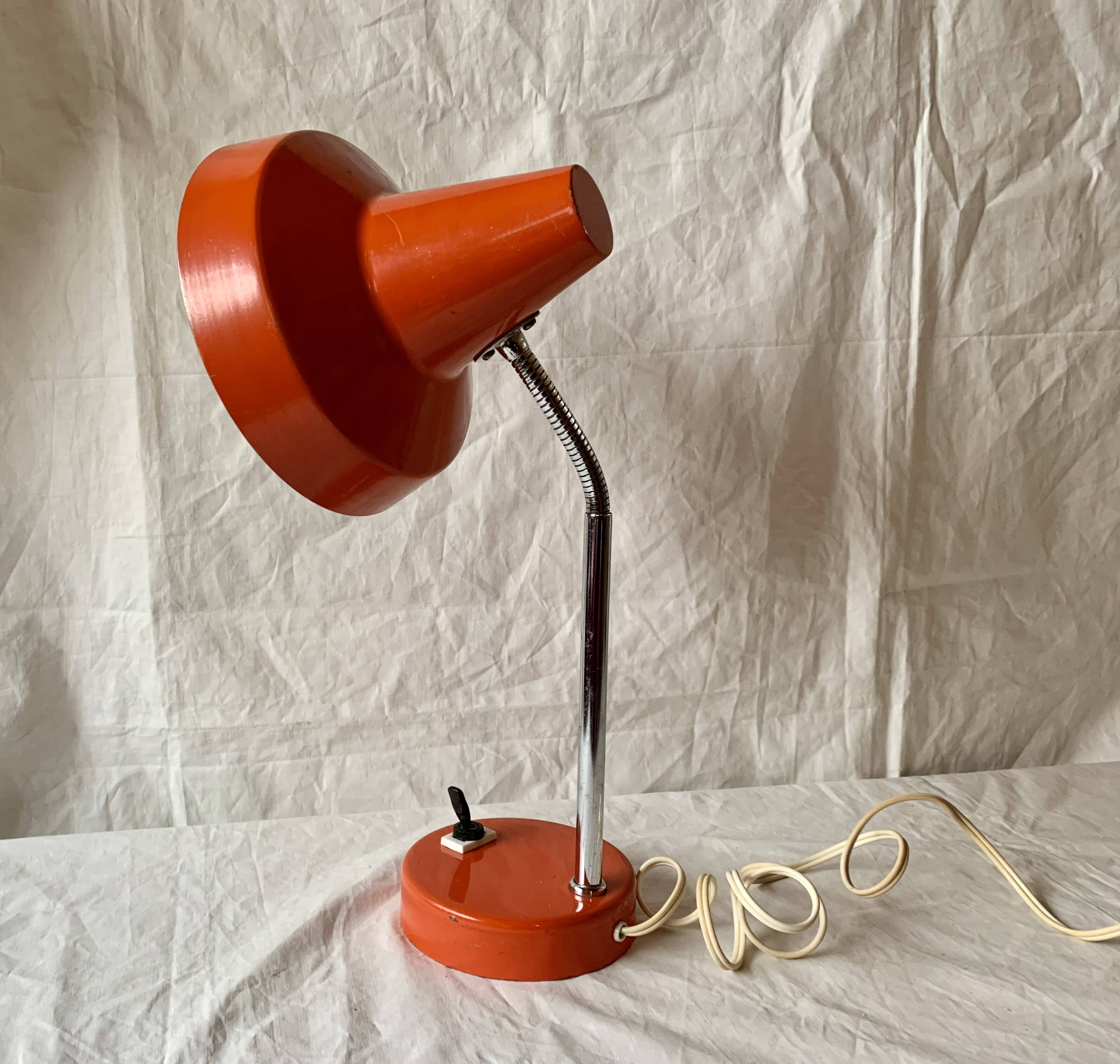 Vintage desk lamp in orange lacquered metal