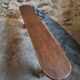 French cherry wood bench, 1930s, narrow wooden bench.