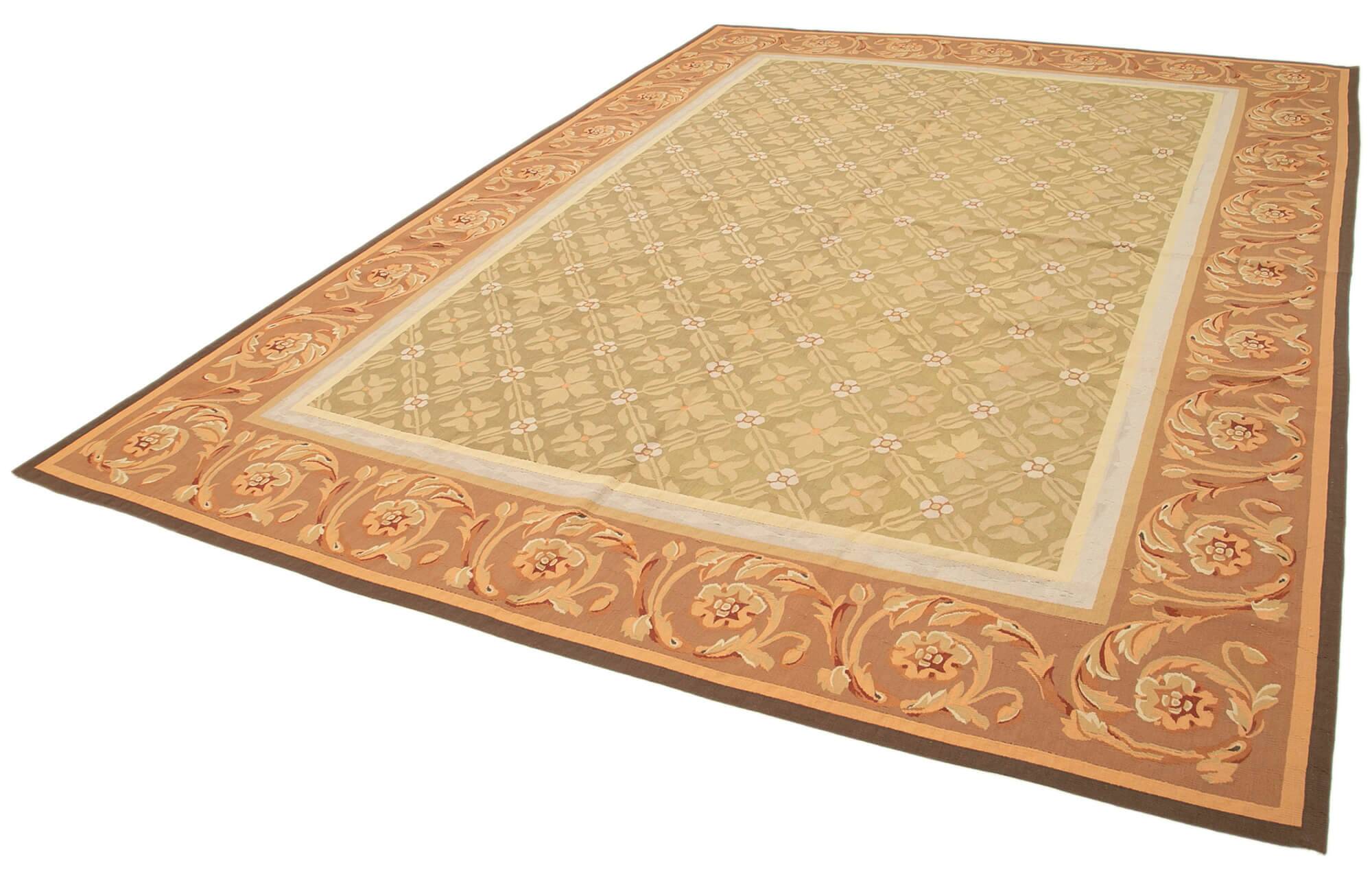 Handmade European Vintage Aubusson Kilim 263 cm x 362 cm
