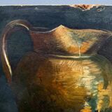 Oil on cardboard still life with pitcher and onions early twentieth century