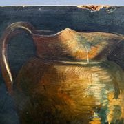 Oil on cardboard still life with pitcher and onions early twentieth century