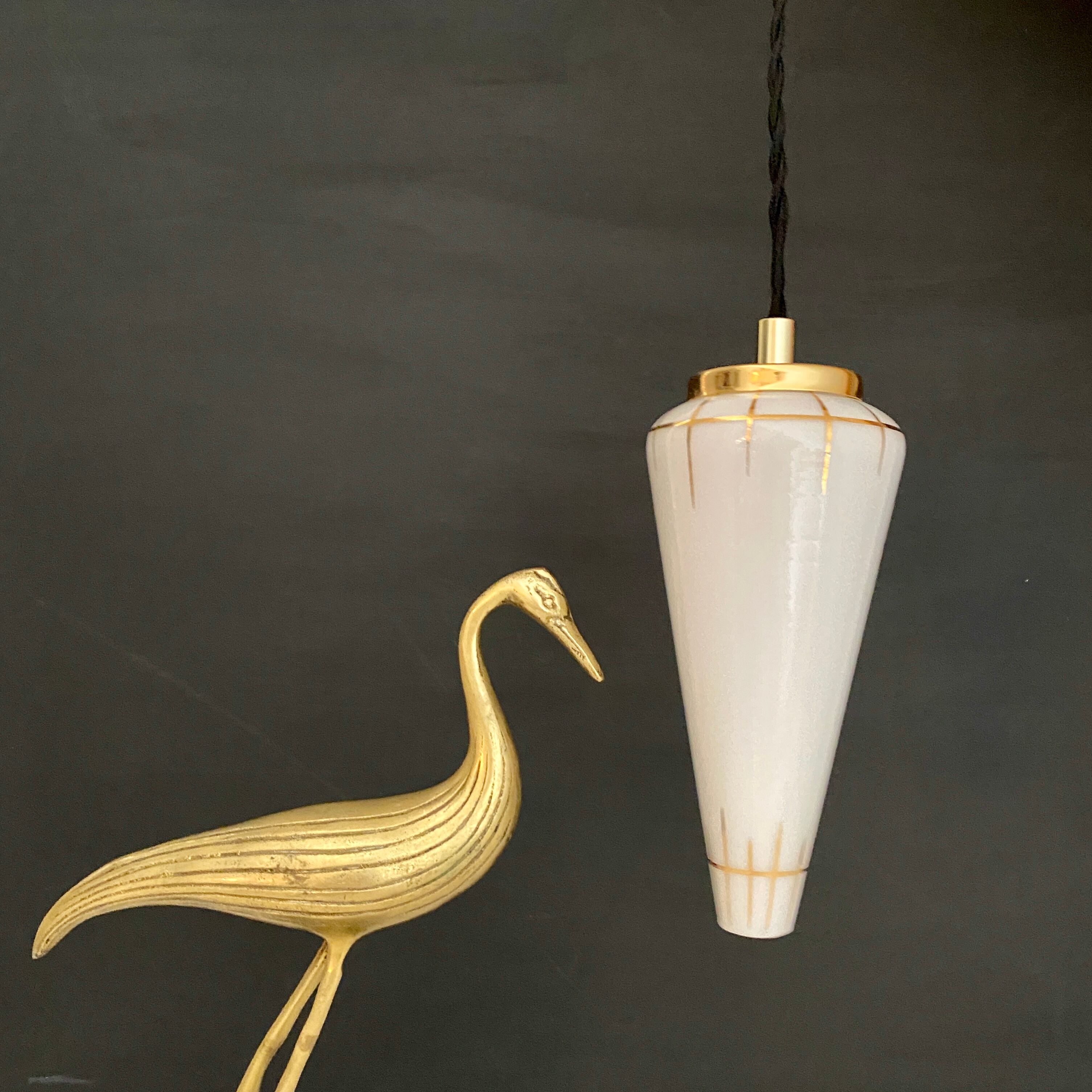 Vintage art deco globe pendant lamp in opaline