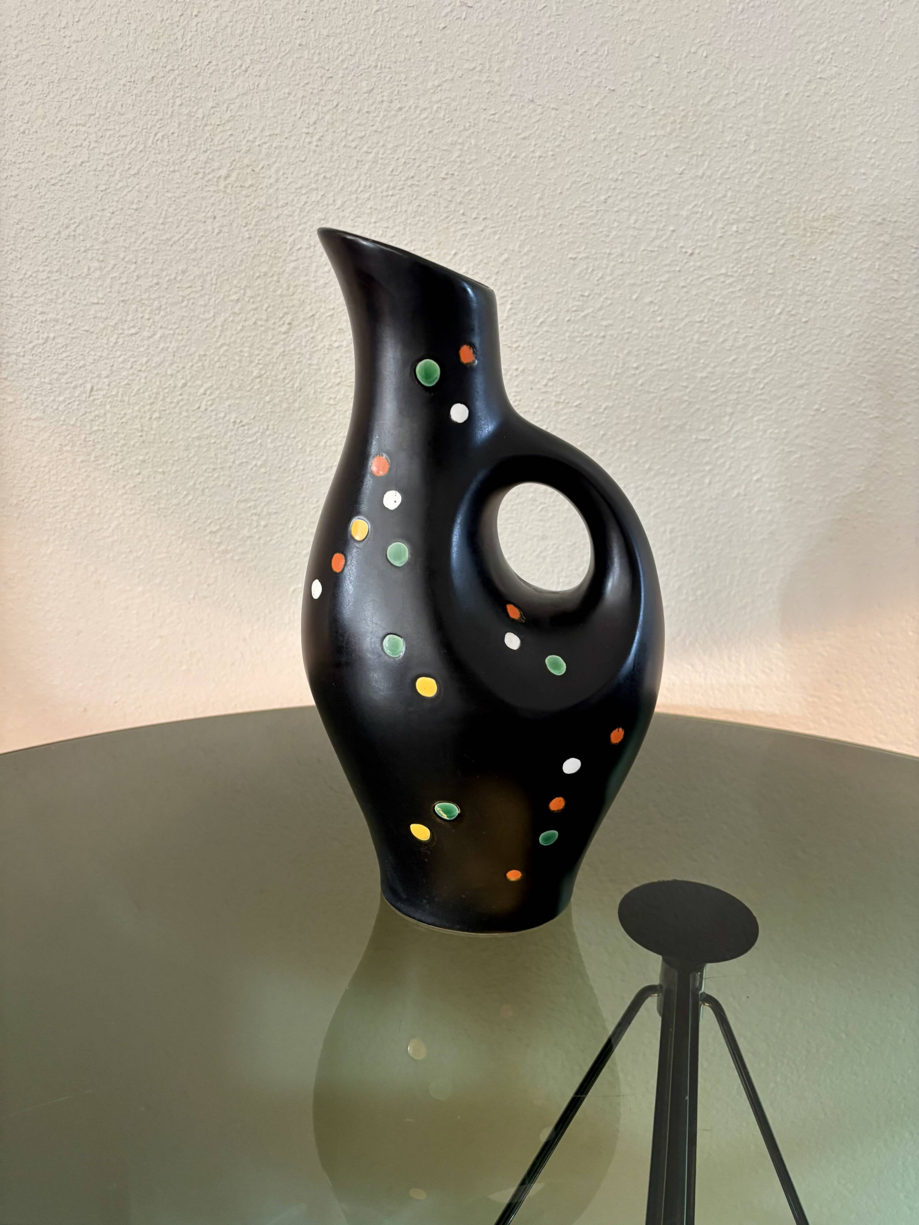 Vintage 1960s ceramic polka dot carafe