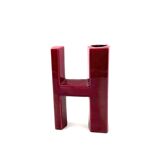Space age red H letter shaped ceramic solifleur vase, Marcel Radureau 1970
