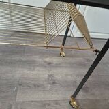 Table basse d'appoint vintage a roulettes porte vinyles 45t