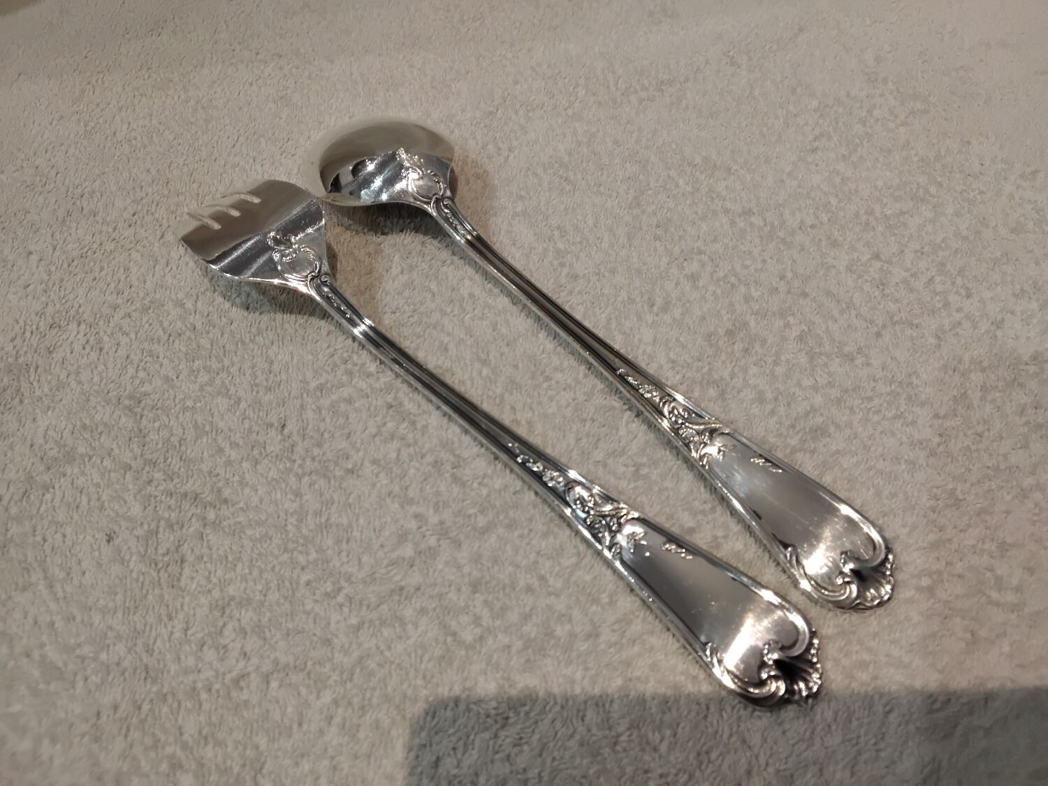 Silver-plated metal stew spoon and fork, Ercuis silversmith, Louis XV, 29