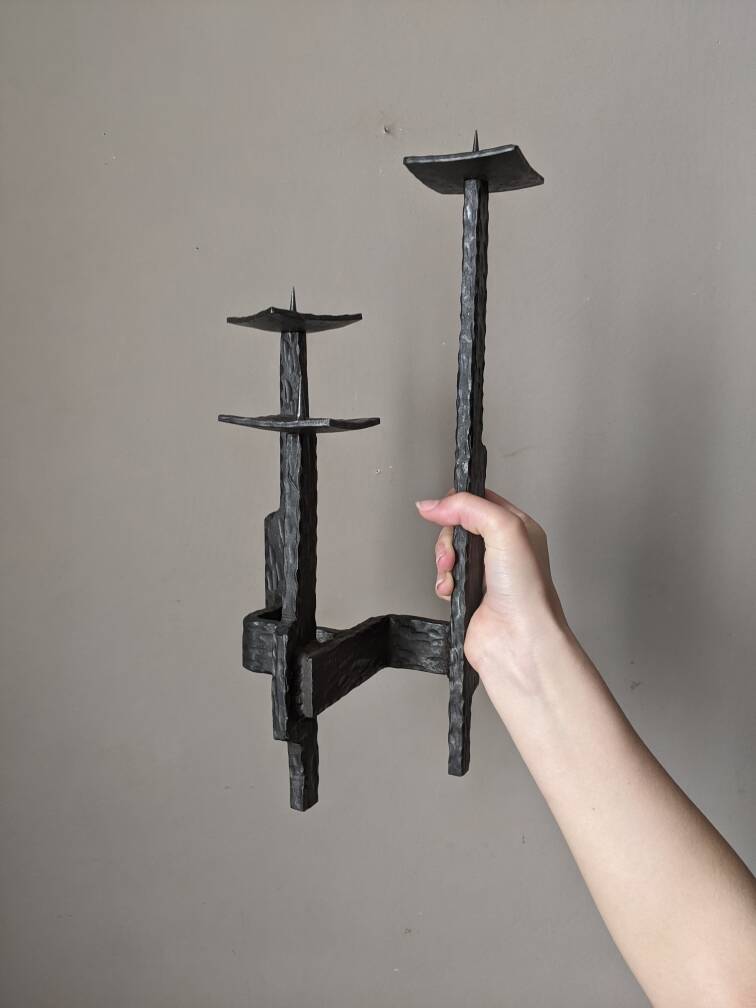 brutalist design candle holder wrought iron handcrafted ironwork art