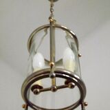 French vintage silver finished brass cylindrical glass 2 light hall lantern 3929