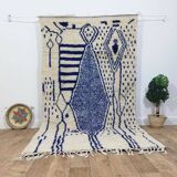 Vintage Azilal rug 264x150 cm - Blue geometric patterns