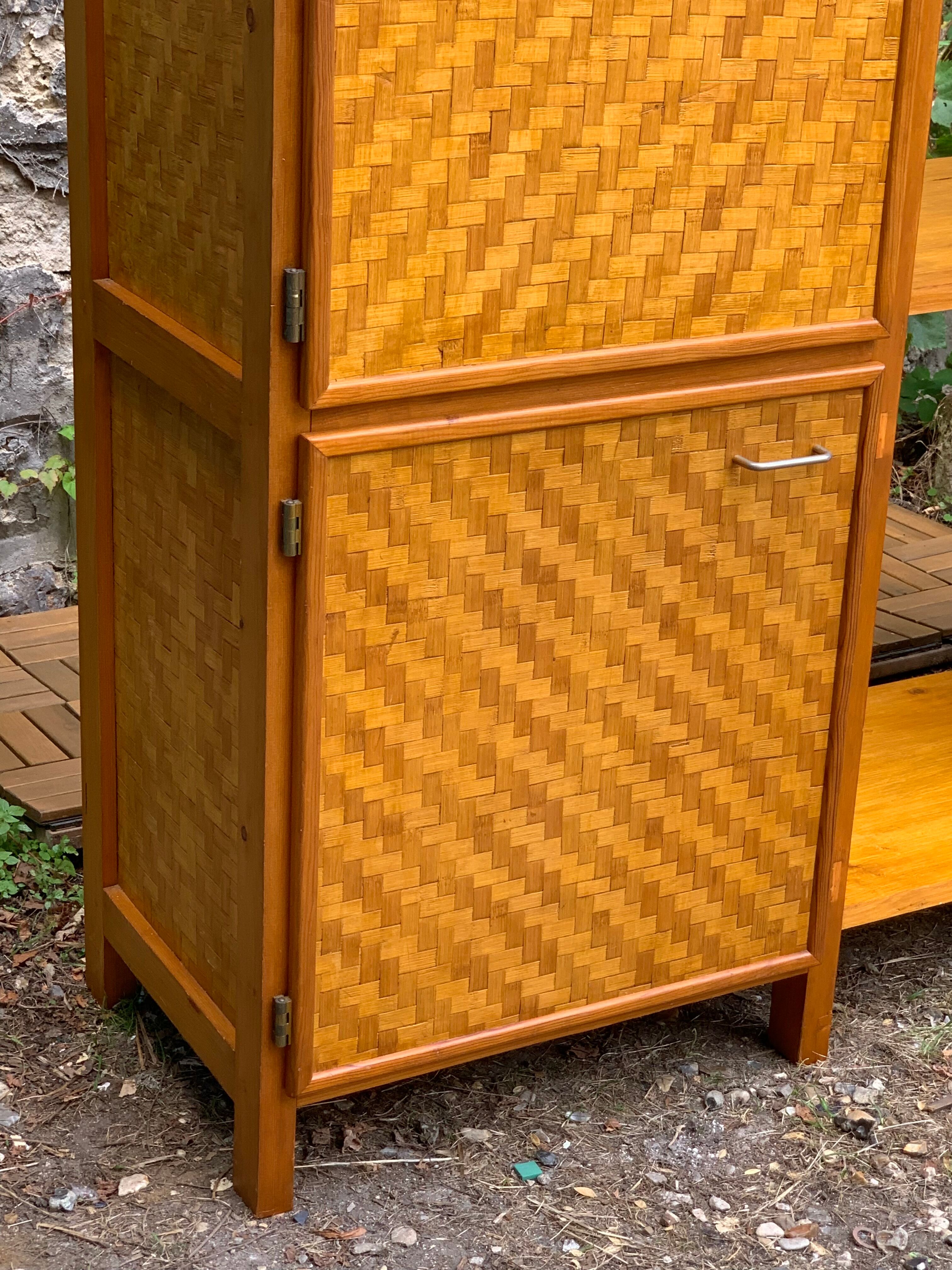 Bamboo cabinet woven and modular pine vintage 1960