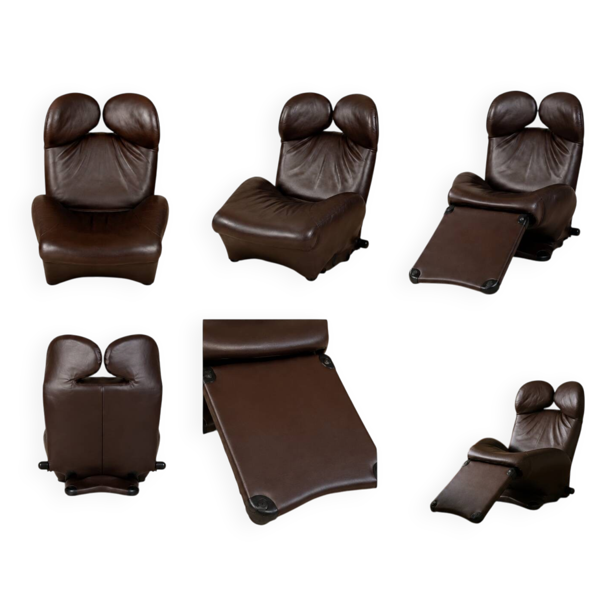 "111 Wink" armchair in brown leather by Toshiyuki Kita for Cassina