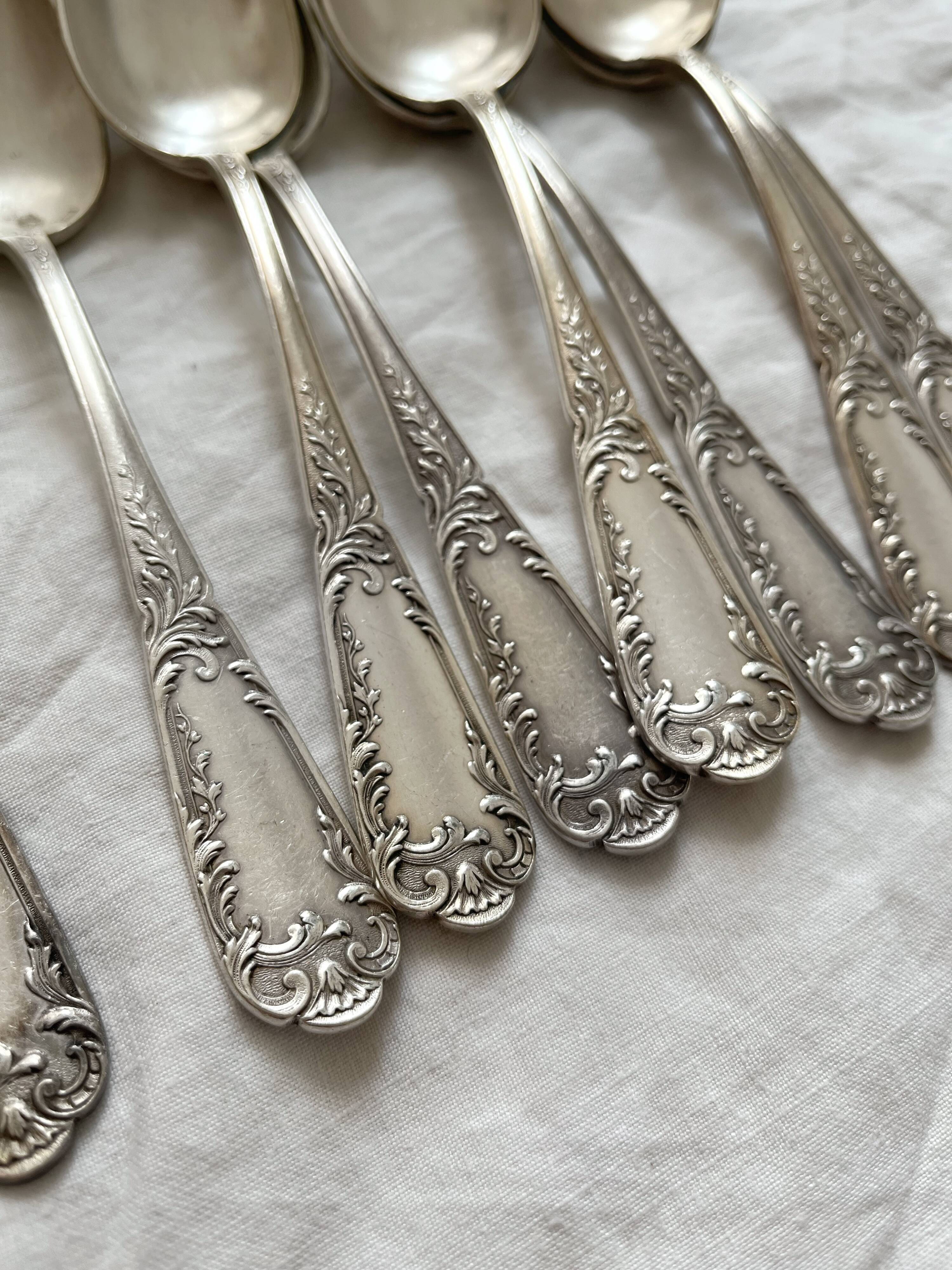 8 silver-plated metal soup spoons SFAM with acanthus and monogram decoration