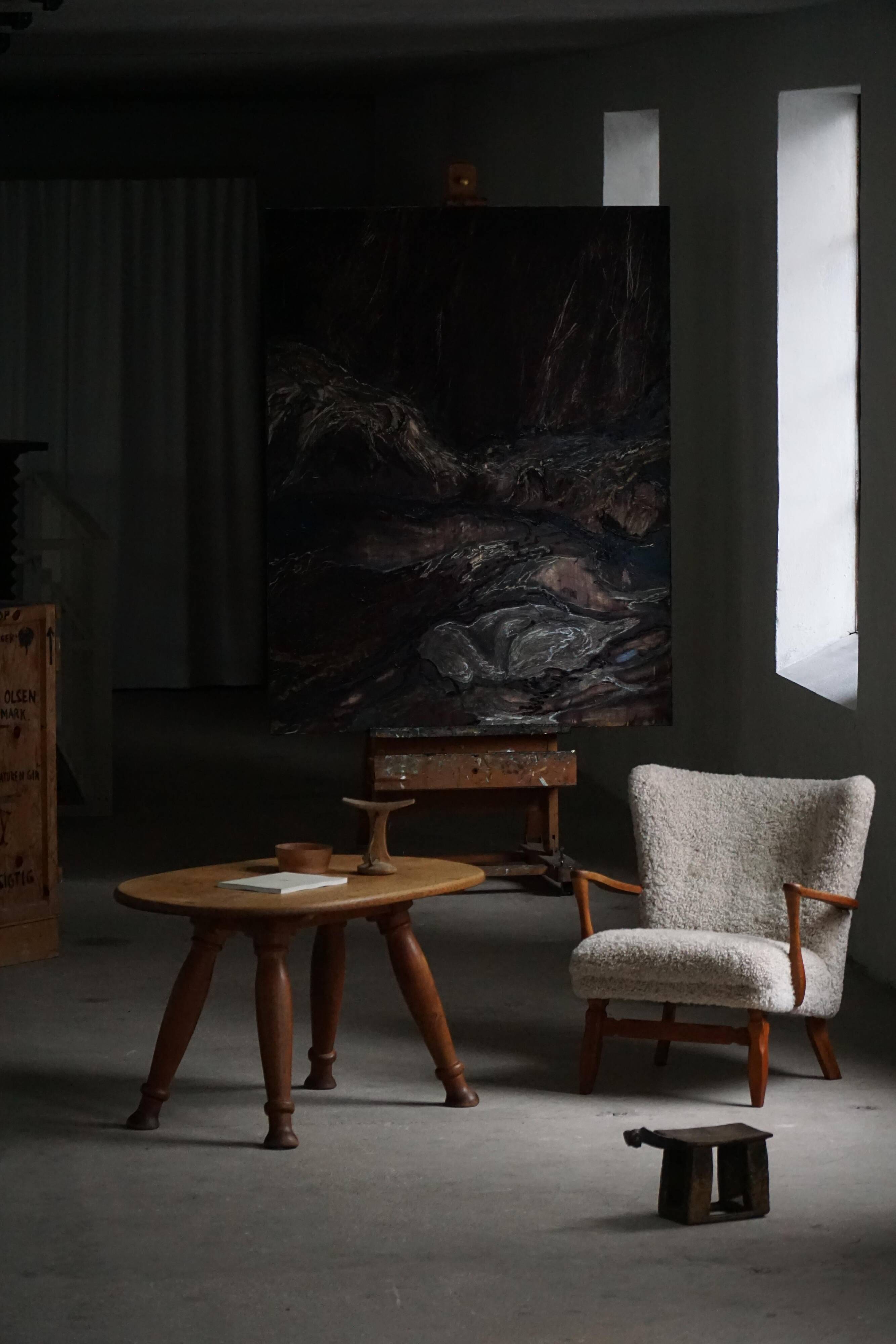 Viggo Boesen, Lounge Chair in Oak and Sheepskin Shearling, Modern Danish, 1950s