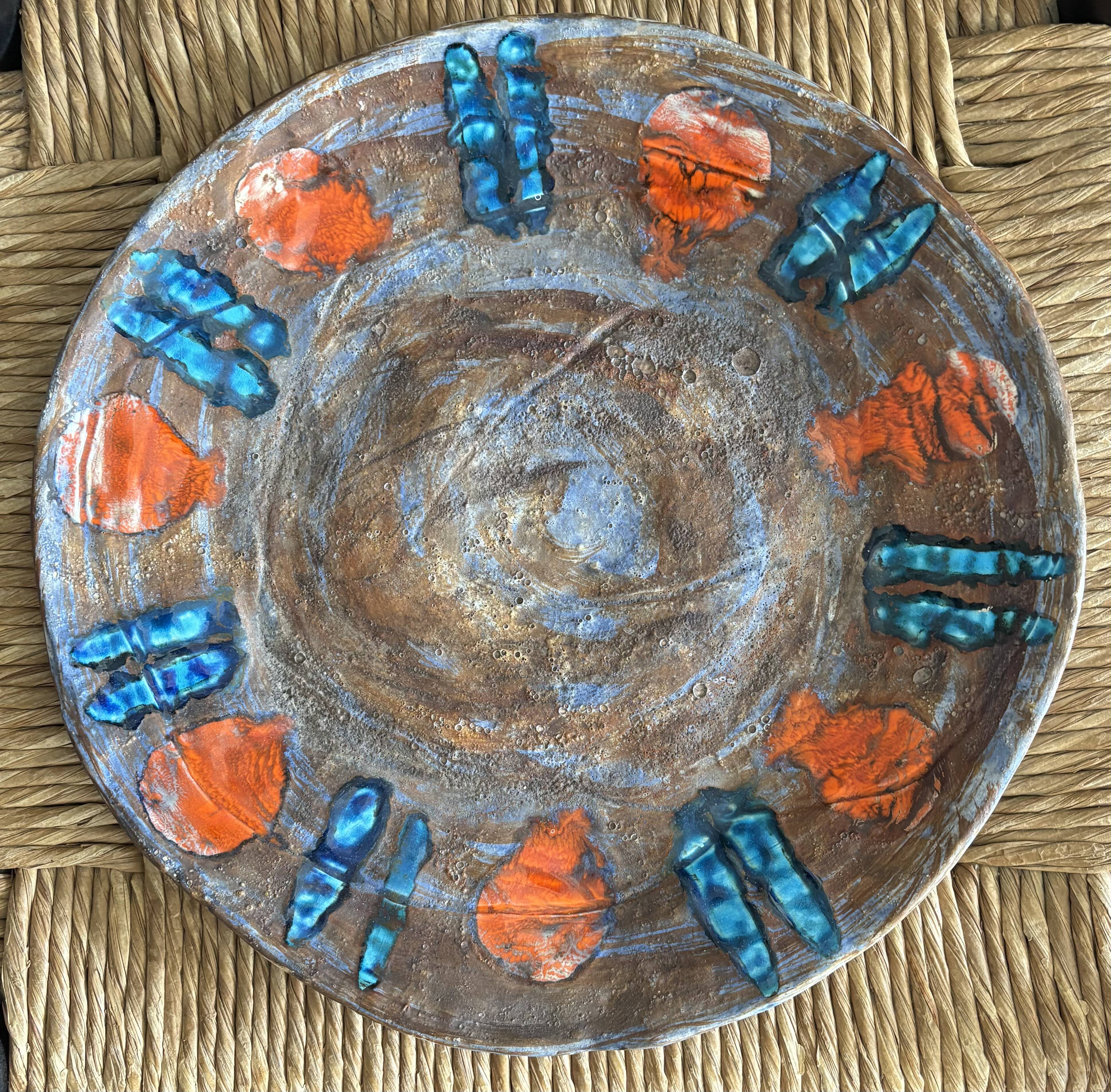 Ceramic plate signed Andrea Jan, 1960s, diameter 36.5 cm.