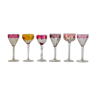 Ensemble de 6 verres à vin en cristal antique multicolore bohémien