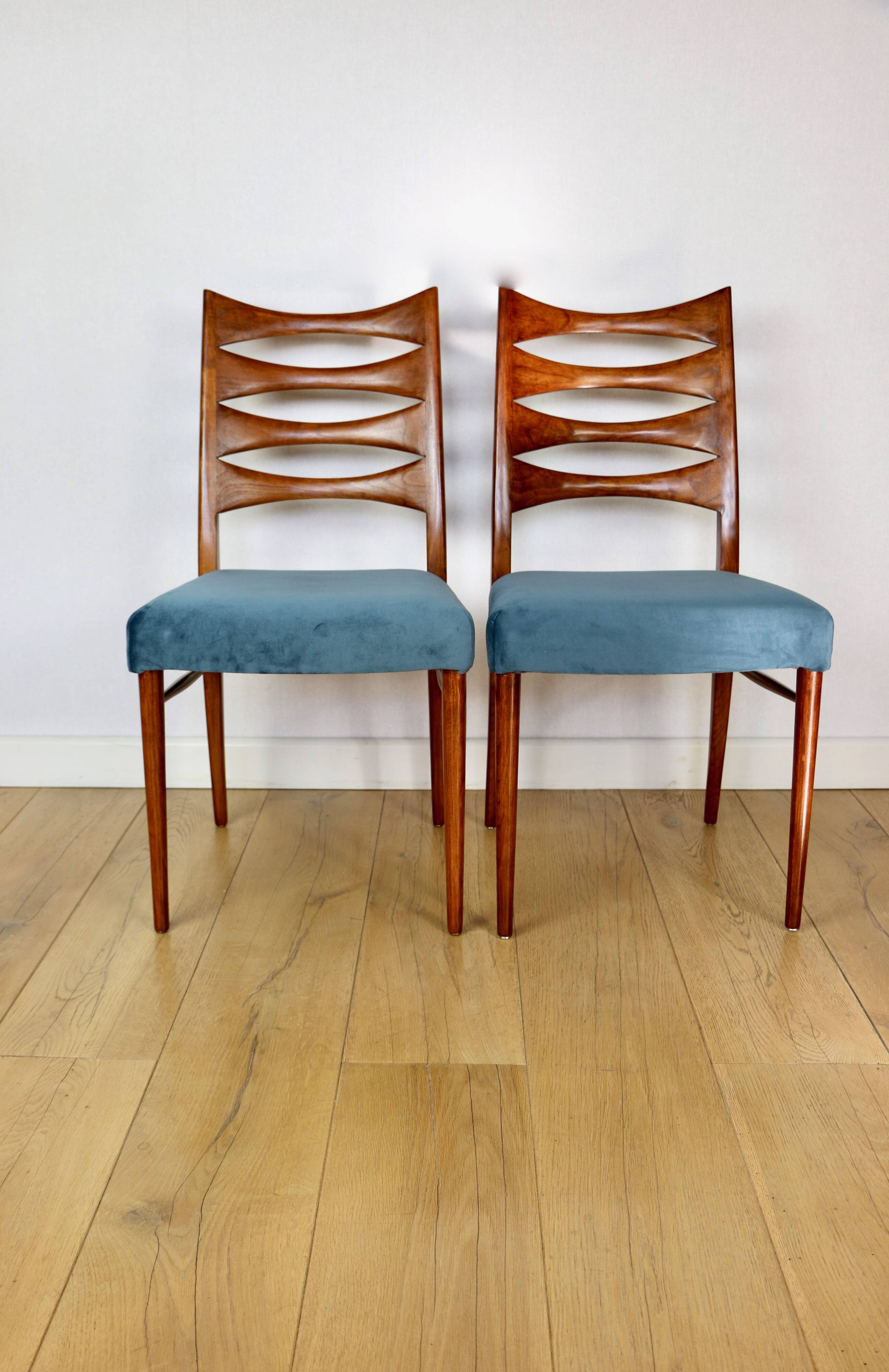 Danish vintage chairs blue turquoise vintage - set of 4 - great set