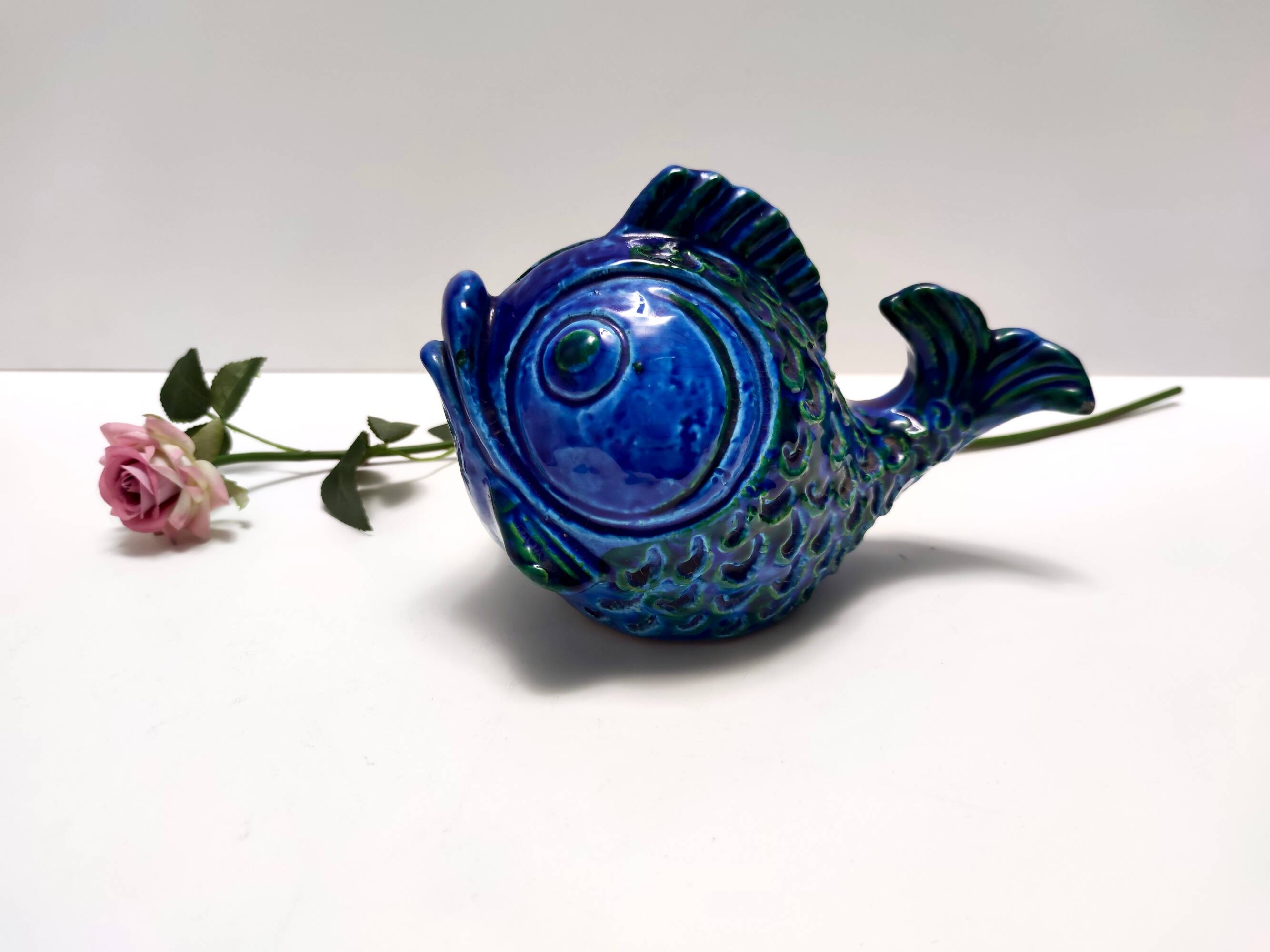 Rimini Blue Ceramic Fish Money Box by Bitossi, Italy