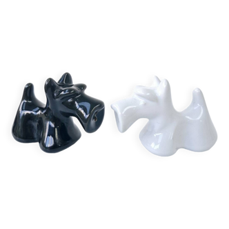 Black And White Scottish Terrier Dog Ceramic Salt And Pepper Shakers