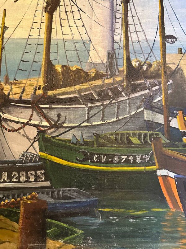 Bateaux de pêche  - peinture sur carton entoilé