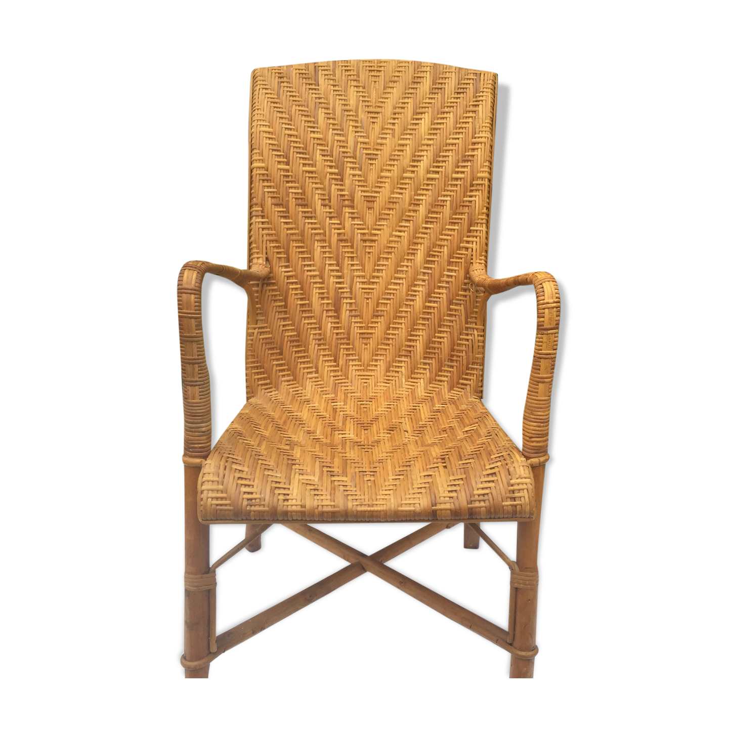 Armchair high back vintage rattan