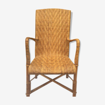 Armchair high back vintage rattan