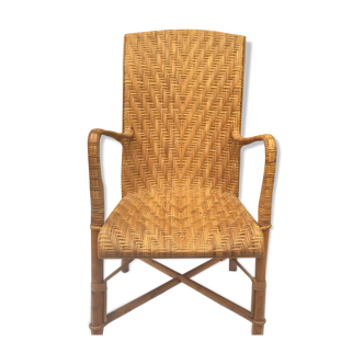 Armchair high back vintage rattan