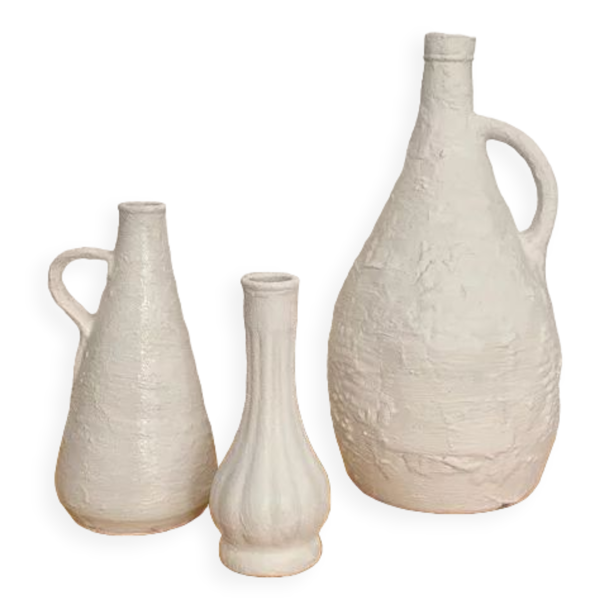 Set of 3 white stoneware vases