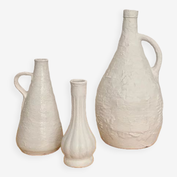 Set of 3 white stoneware vases