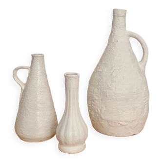 Set of 3 white stoneware vases