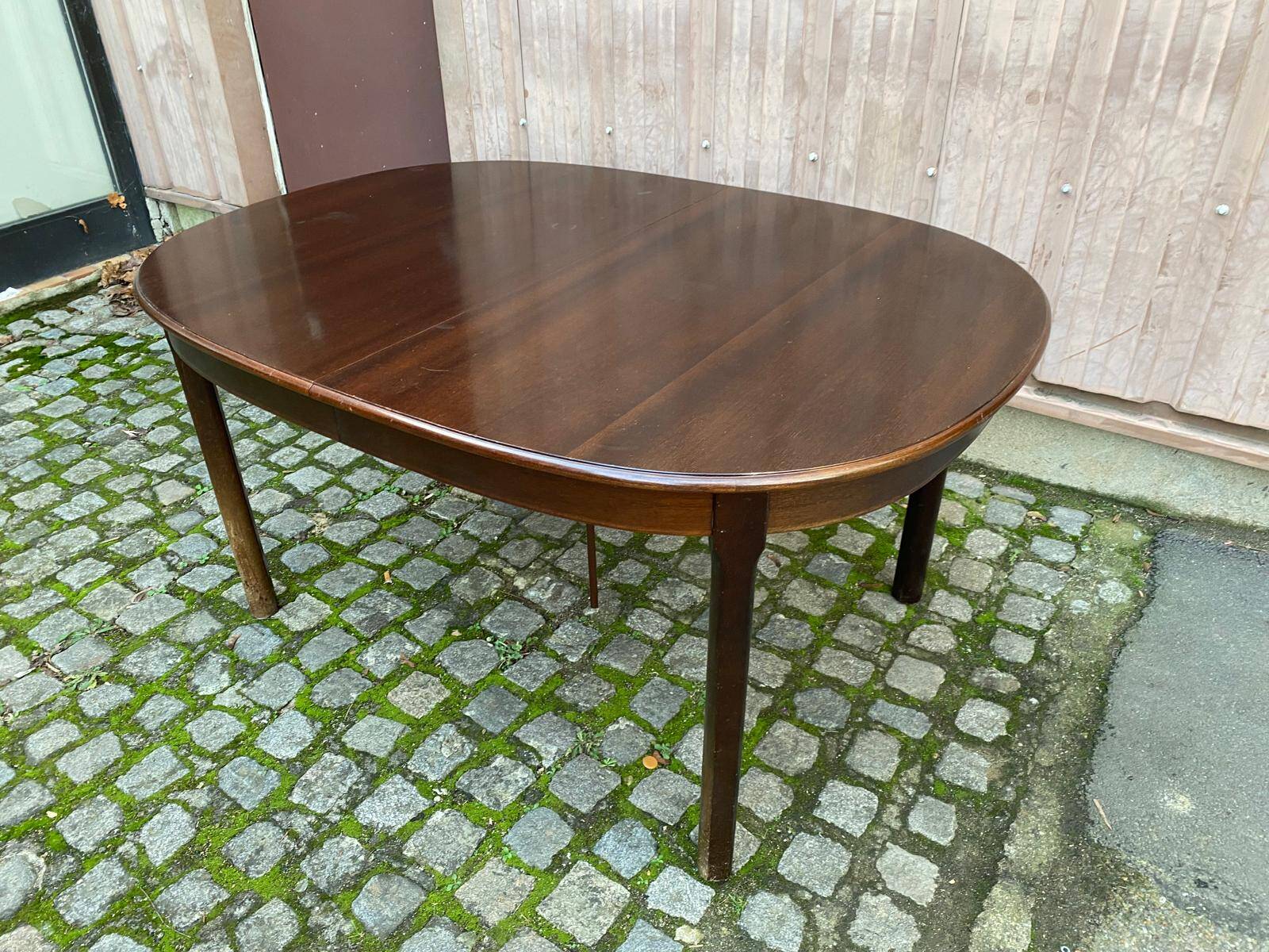 Extendable oval Scandinavian dining table in teak and mahogany, 1950s, 245cm